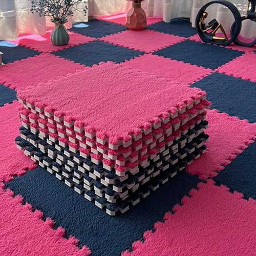 36 Pezzi di Tappetino in Schiuma di Peluche a Forma di Puzzle, Morbido, Spesso, soffice, ad Incastro, Quadrato, in Schiuma, per la Decorazione della Camera da Letto del Salotto (Blu Navy-Ros