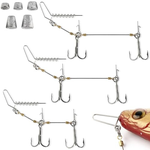 Behogan Sistemi a vite in luccio: (S M L) tre modelli nel set di ganci Stinger con sistema di preventivo, ganci da pesca, gancio Shallow Rig, con testa a jig e gancio di ansia, gancio Stinger con
