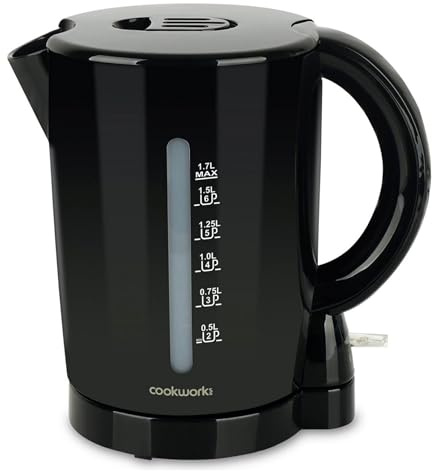 Cookworks WK8321 Electric Kettle, 1.7L Capacity, Water Level Indicator,2200W, Fast Boil, BPA-Free, Cordless Design, Stainless Steel,Black