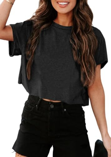 Tankaneo crop toppar dam extra stor sporttoppar beskurna skjortor rund hals lös magfri sommartopp, kort t-shirts.