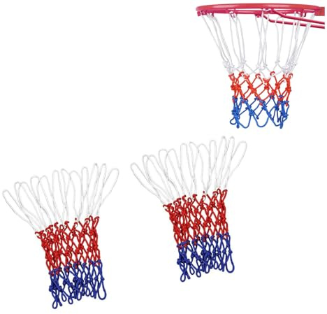 2 Pcs Basketball Net Ultra Heavy Duty Replacement, All-Weather Red/White/Blue Basketball Nets, Fits Standard Indoor or Outdoor Rims, 12 Loops