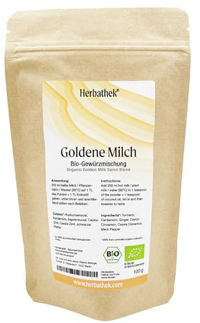 Goldene Milch Bio-Gewürzmischung von Herbathek, Kurkuma-Kardamom-Ingwer Mischung, 100g