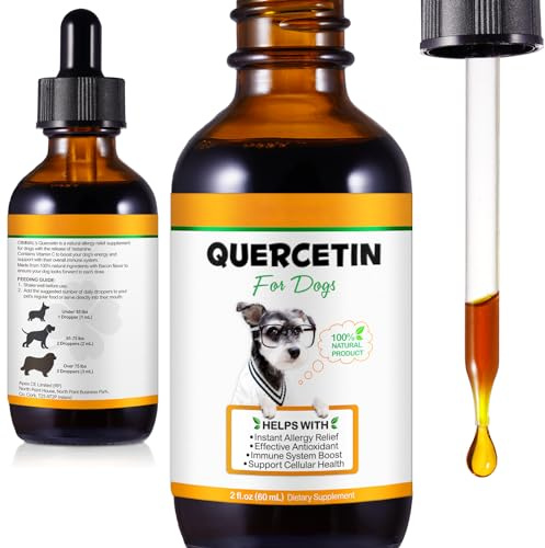 Quercetin for Dogs, 60ML Quercetin Liquid Drops Supplements with Vitamin C for Dog Allergy Relief, Immune Support, Itch Relief & Antioxidant (Natural Bacon Flavor)