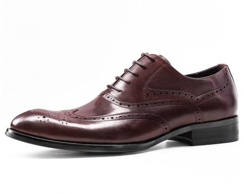 WinDhana Men's Dress Shoes – Leather Oxfords, Wingtip Full Brogues, Handmade Gentleman Shoes, Runs Large – Order Half Size Down 110-4 DarkRed US 6