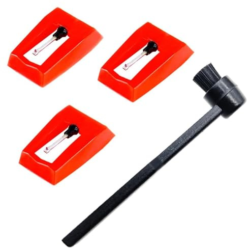 Flaroey 3-pack skivspelarnålar ersättning med stylus rengöringsborste, skivspelare stylusnålar, för