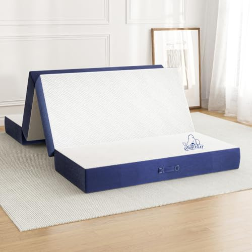 Doubleslee Folding Mattress Double, 10CM Memory Foam Foldable Mattress 4-fold With Washable Cover for Travel, Camping, Guest Bed, Dorm, Caravans (135x190x10cm)