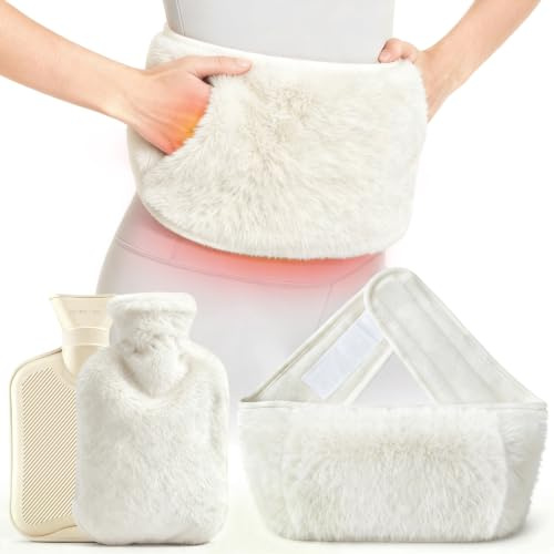 Värmeflaska bälte varmvattenflaska bälte 130 cm extra lång – presentförpackning | Premium fluffig period värmebälte med lock läckagesäker sängflaska för rygg, mage
