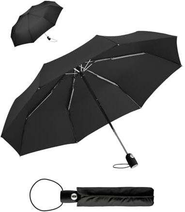FARE Regenschirm (schwarz) - öffnet & schließt automatisch - kompakt, windsicher, sturmfest & wasserabweisend - stabiler Taschenschirm - Perfekter Begleiter für Damen und Herren