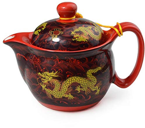 Teiera in porcellana cinese, 350 ml, infusore per tè sfuso (rosso)