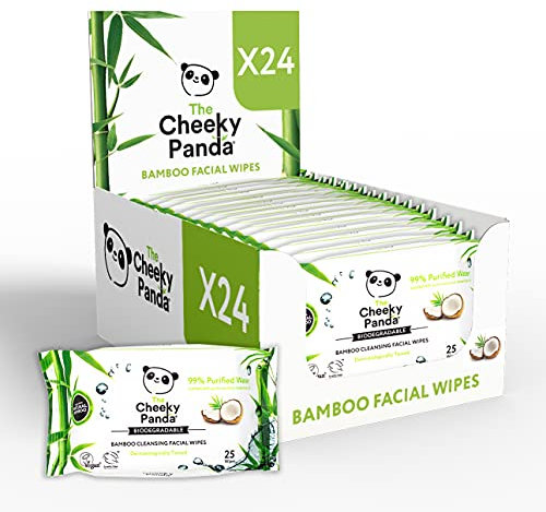 The Cheeky Panda Bamboo Facial Make Up Remover Wipes | Eco Friendly Face Wipes Eye Makeup Remover | Coconut Scented Face Wipes Multipack | 24 Packs of 25 (600 Face Wipes)