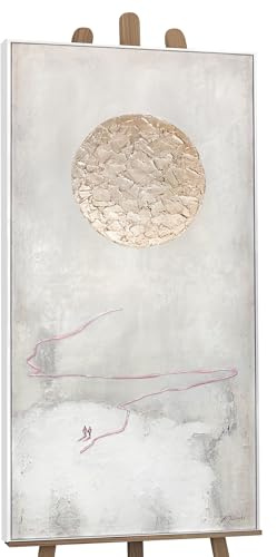 YS Dipinto incorniciato a mano Pittura acrilica su tela Via del sole Soggiorno arte astratta moderna luna bianco con oro Arredamento 100x50 cm