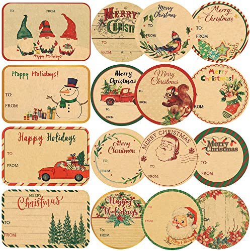 144 Stück Etiketten Selbstklebend Kraftpaier Weihnachten, Namensaufkleber Weihnachten Geschenkaufkleber Weihnachten Etiketten Aufkleber Vintage Namensschilder Geschenketikette(36 Designs)