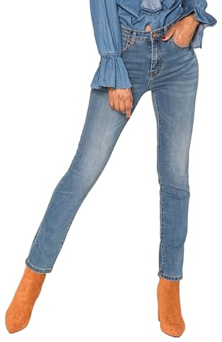 Nina Carter Q1803 - Pantalones vaqueros para mujer de cintura alta y pierna recta, corte regular, aspecto desgastado, Azul Medio (Q1803-2), S