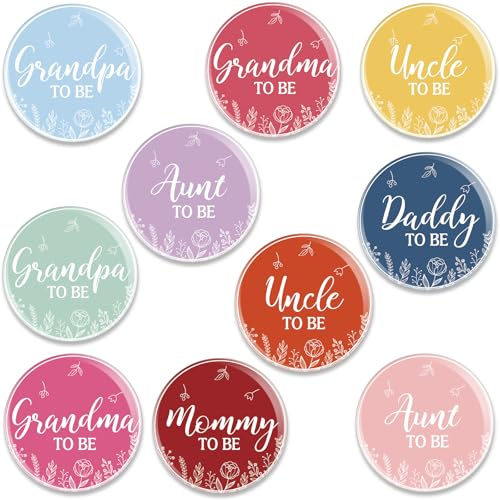 Loetere 10 Pcs Baby Shower Pin Back Buttons Mommy Daddy Aunt Uncle Grandma Grandpa to Be Baby Shower Party Favors Badge Gift, 2.2 Inch (Macaron)