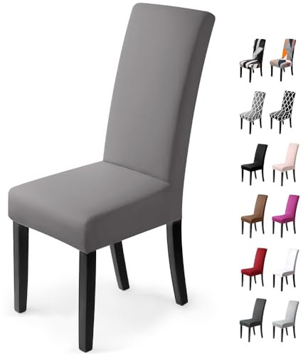 Stuhlhussen 4 Stück, Stretch-Stuhlbezug elastische moderne Husse Elasthan Stretchhusse Stuhlbezug Stuhlüberzug . bi-elastic Spannbezug, sehr pflegeleicht und langlebig Universal (4 Stück, Grau)-J