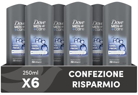 Dove, Dove Men+Care Duschgel für Herren, 3-in-1, feuchtigkeitsspendend, für Körper, Gesicht und Haare, mit Mikro-Moisture-Technologie, spendet 24 Stunden Feuchtigkeit, 6 Stück à 250 ml