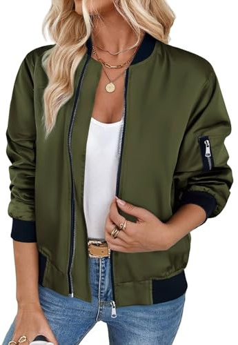 Zeagoo Bomber Jacket for Women Casual Lightweight Flight Jackets S-3XL | Ladies Short Jackets｜Long Sleeve Jacket with Pockets｜Zip Up Transition Jackets｜Womens Pilot Jacket for Spring/Autumn/Winter