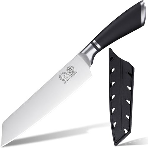 XYJ cucina coltello 8 pollici in acciaio inox giapponese Gyuto coltello, chef professionale coltello mannaia carne, lama ultra affilata, manico ergonomico, campeggio all'aperto