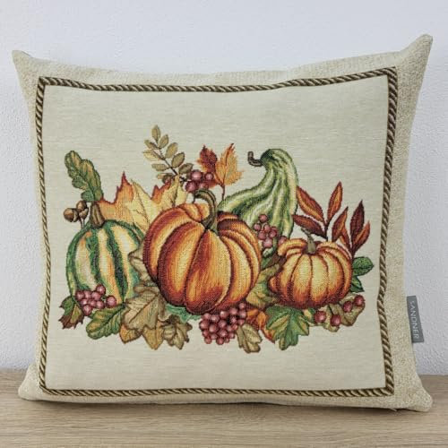 Sandner Kissenhülle Gobelin Herbst - Zierkürbis 45 x 45 cm Kissenbezug Sofakissen Dekokissen, 1 Stück