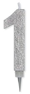 Chianese Candelina Maxi Sweety numero 1 Argento Glitterata 15cm per Compleanno | Candeline per Torta Compleanno | Candele Particolari per Feste, Anniversari e Decorazioni Dolci