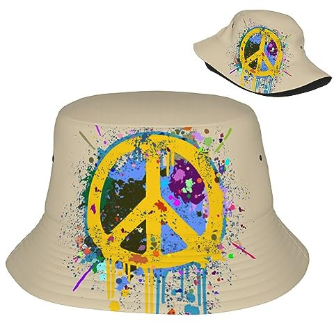 Bucket Hat Symbol des Friedens Und Der Liebe, Tan Fischerhüte Uv-Schutz Fischer Sonnenschirm Faltbarer Safarihut Für Wandern Camping Angeln
