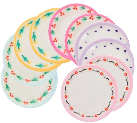 HANABASS 10Pcs Miniature Dollhouse Plates Decorative Serving Plates for Dollhouse Kitchen Doll House Accessories for Mini Food Display and Decoration