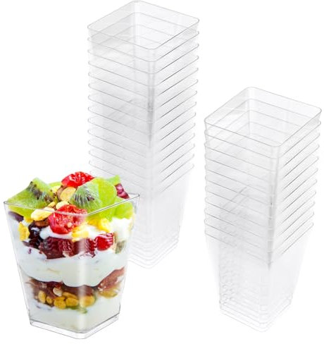 VFANDV Desserttassen Set, 25 Stück aus 160ml Wiederverwendbar Quadratischer Desserttassen, Plastikbecher, DIY Dessertschalen für Pudding Mousse Eiscreme Dessert Party