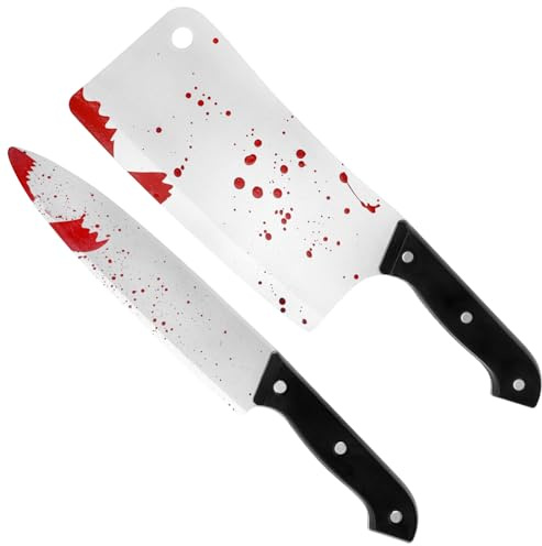 VEYLIN Coltello per costume di Halloween, confezione da 2 coltelli in plastica per sanguinamento del sangue finto, accessorio per costume di Halloween, lunghezza 30 cm