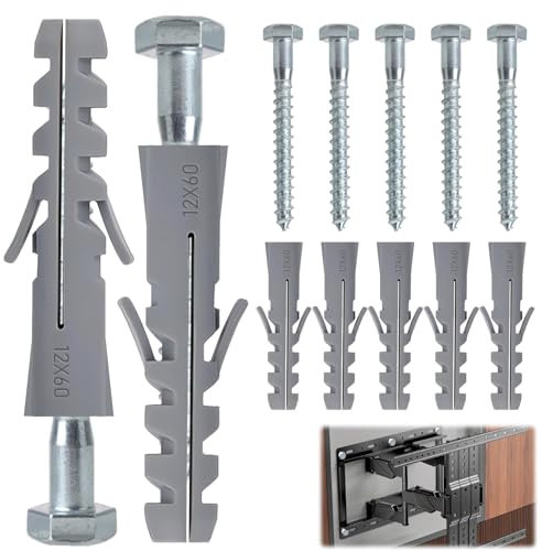 7PCS Heavy Duty Masonry Brick Wall Fixing Screws,M8x70mm Fixing Screw Bolts Anchors with Expansion Plugs Strong Zinc Plated for TV Mounts Aerial Satellite Sky Dish Fence Brick Concrete and Stone