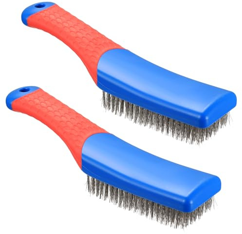 LJAPPLIED2pcs Stainless Steel Wire Brushes Set,Heavy Duty Reinforced Metal Hard Cleaner Bristle Cleaning Wire Scratch Scrubbing Brushes,with Handle,for Cleaning Rust Removal Paint BBQ Grill Industrial