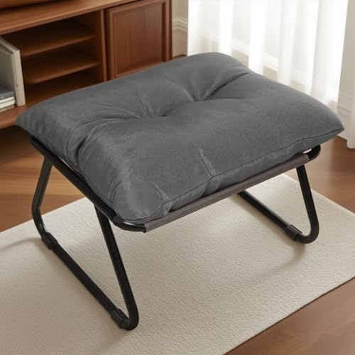 Fotpall med klädsel, bekväm pall för trädgård, balkong och terrass 50 × 48 × 39 cm lämplig för loungestol utomhus eller som en självständig balkongstolspall (mörkgrå)