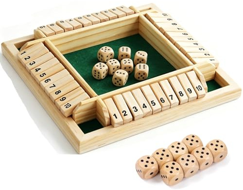 CHUANFU Shut The Box 4 Joueurs, Trä-Brädspel med 8 Tärningar, Klassiskt Tärningsspel, Matematiska Spel Barnpresent för Familjeklass eller Bar (Grön)