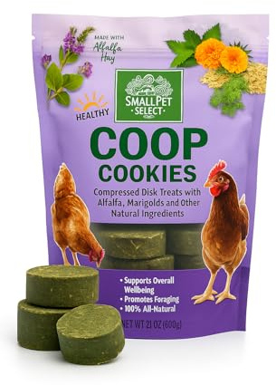 Small Pet Select Coop Cookies Premium Poultry Treats, Natural Alfalfa and Marigold Blend, Hard-Pressed Discs for Foraging, 600g Resealable Pouch