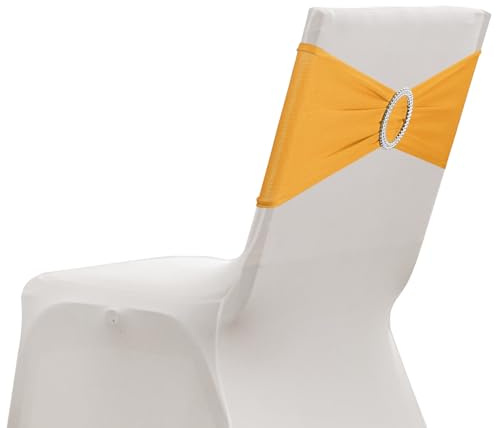 sourcing map Paquete de 20 bandas elásticas para silla, banda elástica para silla con hebilla deslizante, lazos elásticos universales para bodas, fiestas, ceremonias, eventos, decoración, tono dorado