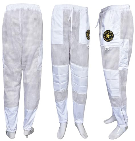 Beekeeping Trousers 3 Layer Ventilated – Sting Proof Bee Pants, Heavy Duty Protective Beekeeper Trousers, Reinforced Knees, Sizes S - 3XL (White, S)