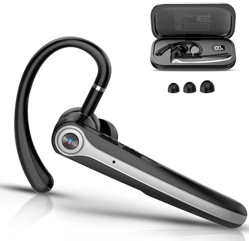 Auricolare Bluetooth Singolo con CVC8.0 e ENC Doppio Microfono V5.4 Auricolari Bluetooth con 25 Ore Di conversazione, 180 Ore di Standby, Cuffie con Gancio Girevole per Guida/Lavoro/Ufficio, Nero