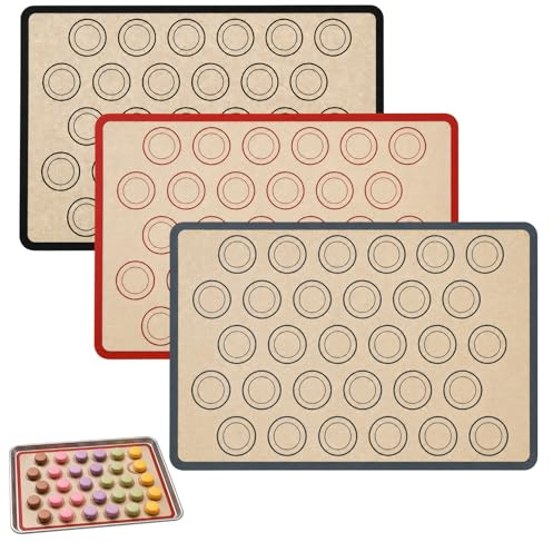 3 tappetini da forno in silicone, 42 x 29,5 cm, per macaron, antiaderenti, per macaron, biscotti, pane, pizza
