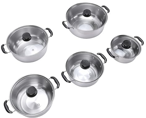 Hamwesh Köksredskapsset i Rostfritt Stål, 5-delade Köksredskapsset med Stay Cool-handtag. Set med Grytor och Kokkärl i Rostfritt Stål, Induktionskokkärl i med Glaslock för