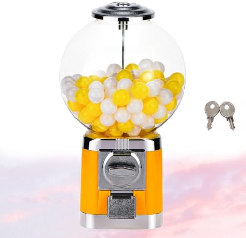 Kapselautomat Med 100 Tomma 32 Mm Kapslar | Legering och PC-byggd, myntfri drift, 43 cm hög, låsbar topp, 2 nycklar ingår(Yellow)