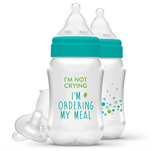 Balance + Wide Neck Printed Bottles, 9oz 2pk, with Pacifier