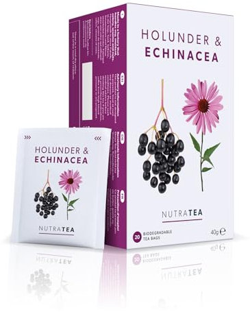 Nutra Tea Holunderbeere & Sonnenhut, Immun- & Erkältungstee, Tee zur Unterstützung des Immunsystems, zur Bekämpfung von Erkältungen, 40 wiederverwendbare Teebeutel, natürlicher Kräutertee