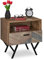 Relaxdays Comodino con Cassetto, Stile Industrial, Tavolino per Salotto e Camera da Letto, HLP: 53 x 50 x 42 cm, Marrone, Fibra di Legno