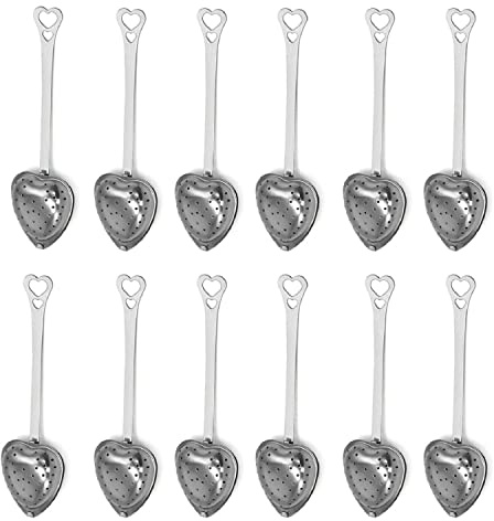 MIAO JIN 12Pcs Stainless Steel Tea Infuser Mesh Heart Shaped Tea Strainer Spoon Sugar Flour Sifters Filters Tea Interval Diffuser for Loose Leaf, Spices, Seasonings