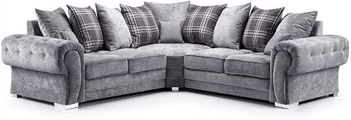 SofaHeaven Dark Grey Corner Sofa For Sale-Suede Fabric Corner Sofas & Couches for Living rooms-Cheap sofa settee-Sofa sets with free scatter cushions -004
