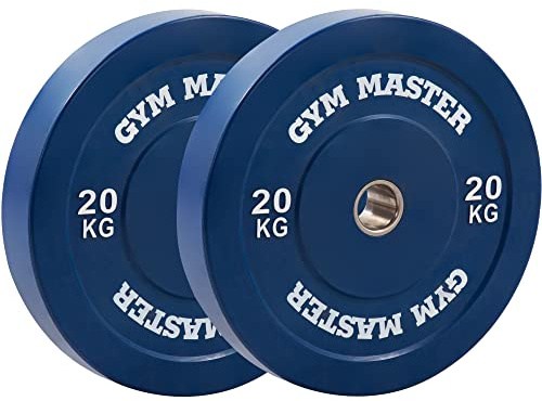 GYM MASTER 2 Coloured Rubber Bumper Plates for Olympic Barbell Weight Lifting - 2 x 20kg (40kg)
