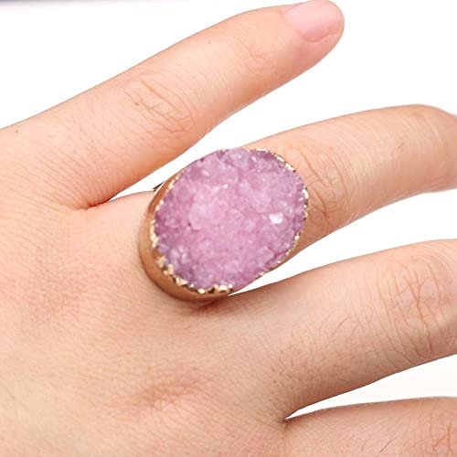 LODMLOER Natürlicher roher Kristallstein-Ring für Frauen, unregelmäßiger Achat-Ring, verstellbare Statement-Ringe, Naturstein-Quarz-Ringe für Frauen, Schmuck, Pink, verstellbar