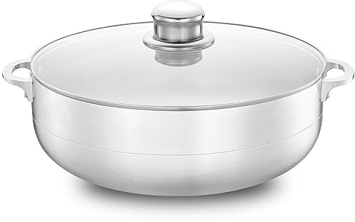 Alpine Cuisine 7-Quart Aluminum Caldero Stock Pot with Glass Lid, Cooking Dutch Oven Performance for Even Heat Distribution, Perfect for Serving Large & Small Groups, Riveted Handles Commercial Grade