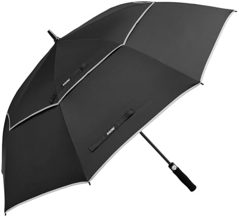 G4Free 68 Inch Automatic Open Golf Umbrella with Reflective Stripe Extra Large Oversize Double Canopy Vented Windproof Waterproof Stick Umbrellas (Black)