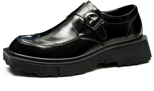 Santimon Mens Slip On Loafers Casual Dress Patent Leather Monk-Strap Loafers Fahion Prom Wedding Business Comfort Thick Sole Walking Shoes Black 10 US