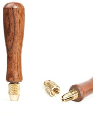 Toolcool Wood File Handle Wooden Handles with Brass Collet Chuck for Small Files with a Tang Diameter of 3.1MM-3.7MM